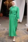 Kadın Boncuk Detaylı Elbise 6809 Zümrüt Yeşili