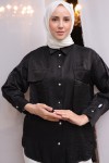Kadın Büyük Cep Detaylı Gömlek 2081 Siyah