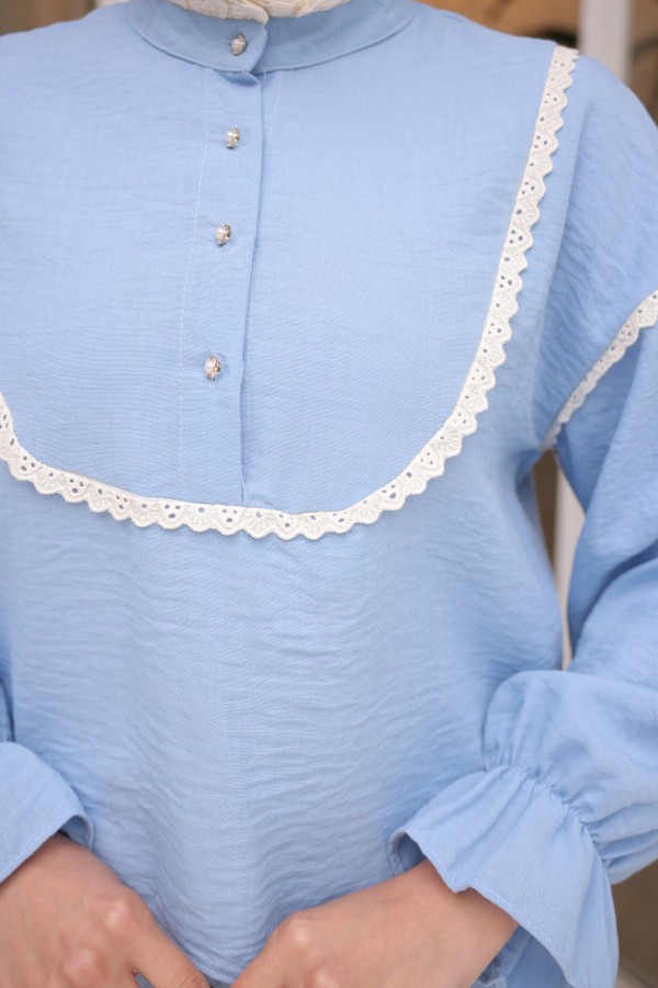 Yakası Örgü Detaylı İkili Takım Bebe Mavisi 2078 Yakası Örgü Detaylı İkili Takım Bebe Mavisi 2078