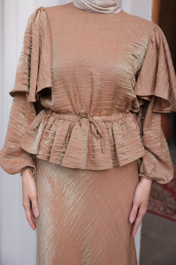 Beli Büzgülü Etekli Takım Camel 2096 Beli Büzgülü Etekli Takım Camel 2096