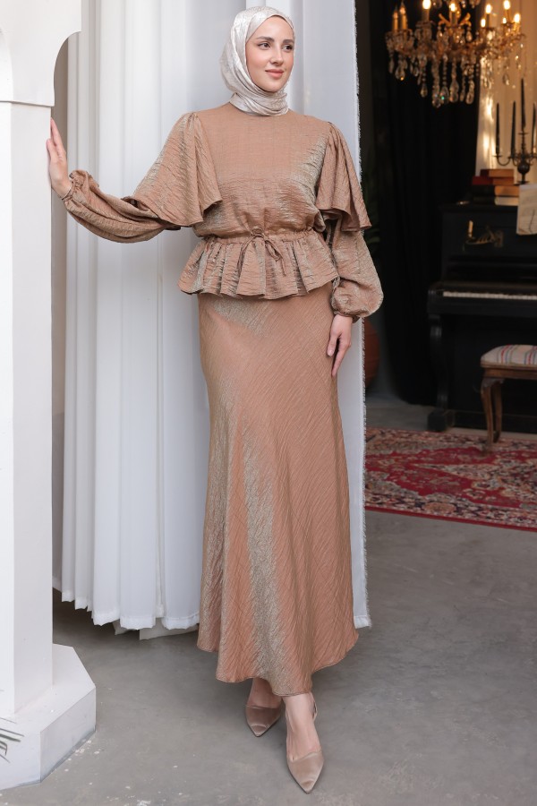 Beli Büzgülü Etekli Takım Camel 2096 Beli Büzgülü Etekli Takım Camel 2096