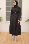  Kabartma Desenli Elbise Siyah 61628