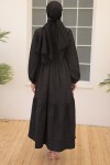  Kabartma Desenli Elbise Siyah 61628
