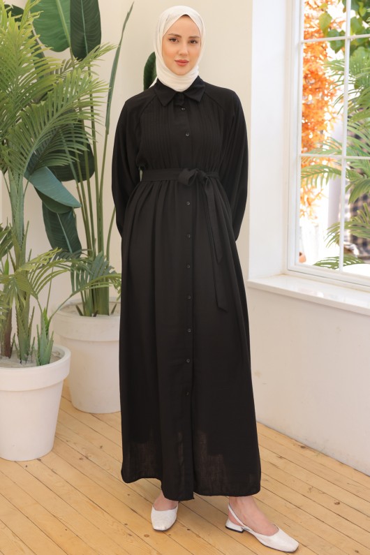 Nervürlü Elbise Siyah 2073  Nervürlü Elbise Siyah 2073