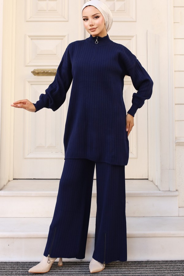 Paçası Fermuarlı Triko Takım Lacivert 11030-36 Paçası Fermuarlı Triko Takım Lacivert 11030-36