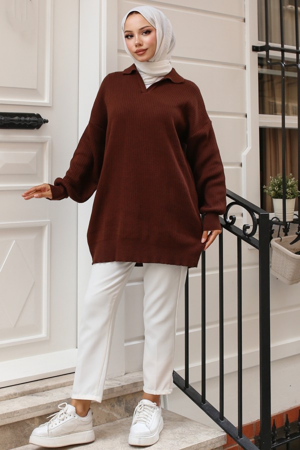 Fitilli Triko Tunik Kahverengi 11035-59 Fitilli Triko Tunik Kahverengi 11035-59