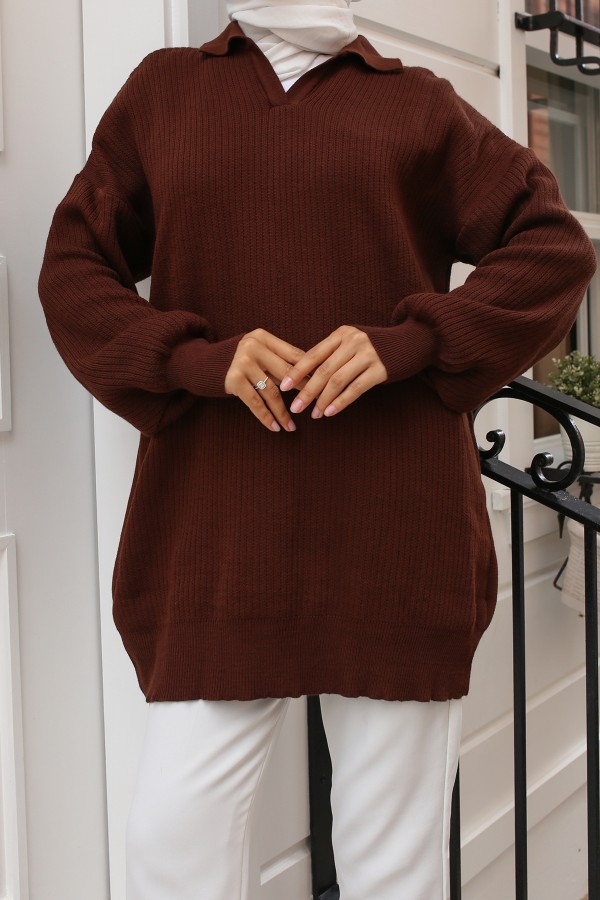 Fitilli Triko Tunik Kahverengi 11035-59 Fitilli Triko Tunik Kahverengi 11035-59