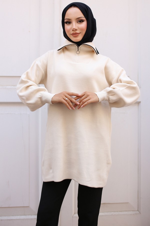 Triko Tunik Taş Rengi 11043-10 Triko Tunik Taş Rengi 11043-10