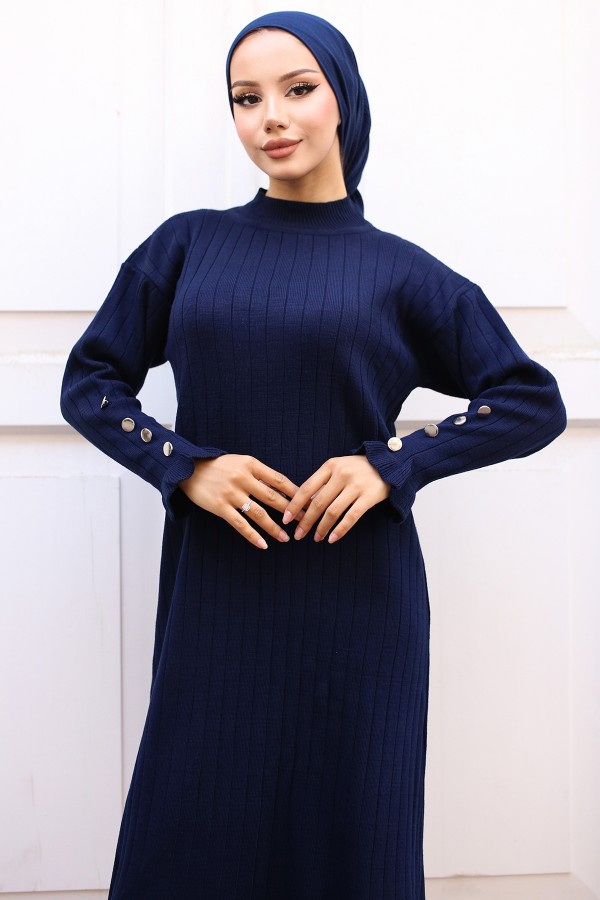 Fırfırlı Triko Elbise Lacivert 23009 Fırfırlı Triko Elbise Lacivert 23009