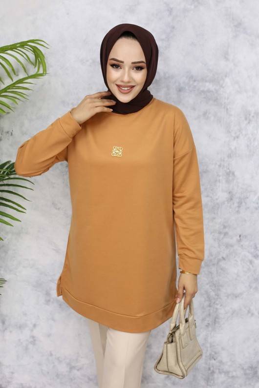 Broş Detaylı Tunik 5034 Camel