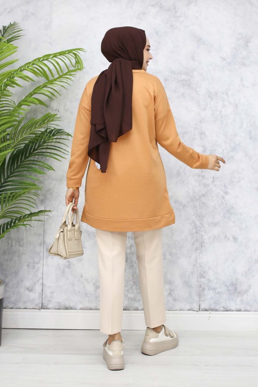 Broş Detaylı Tunik 5034 Camel