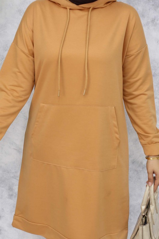 Kapüşonlu Uzun Tunik 5036 Camel