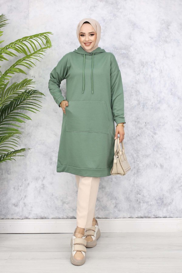 Kapüşonlu Uzun Tunik Mint Yeşili 5036 Kapüşonlu Uzun Tunik Mint Yeşili 5036