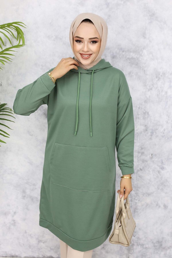 Kapüşonlu Uzun Tunik Mint Yeşili 5036 Kapüşonlu Uzun Tunik Mint Yeşili 5036