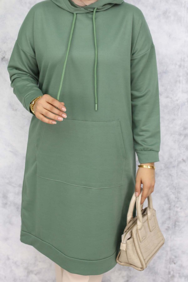 Kapüşonlu Uzun Tunik Mint Yeşili 5036 Kapüşonlu Uzun Tunik Mint Yeşili 5036