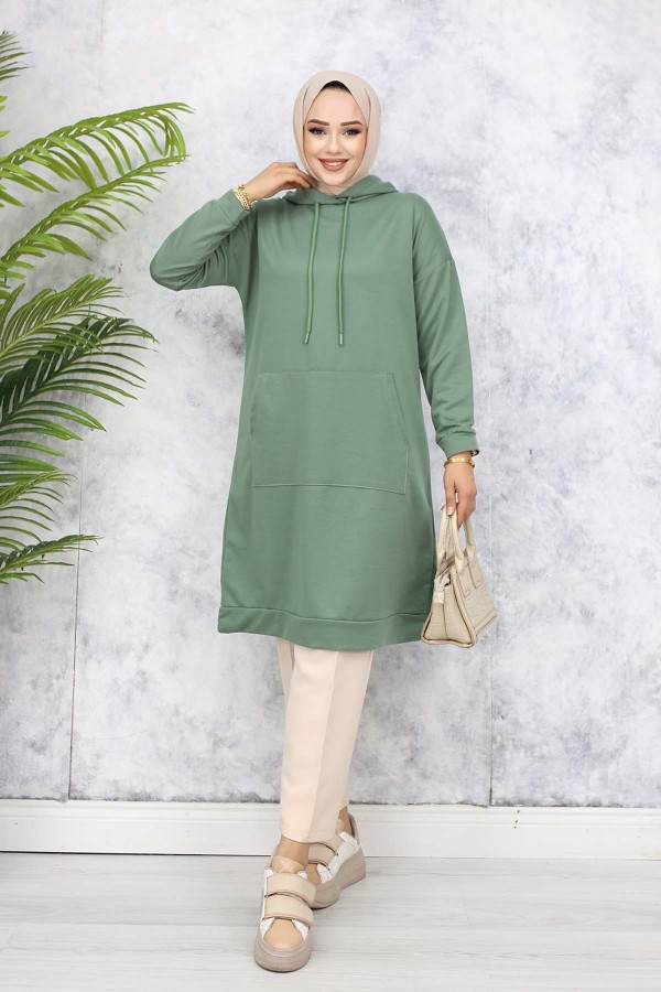 Kapüşonlu Uzun Tunik Mint Yeşili 5036 Kapüşonlu Uzun Tunik Mint Yeşili 5036