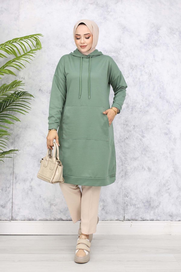 Kapüşonlu Uzun Tunik Mint Yeşili 5036 Kapüşonlu Uzun Tunik Mint Yeşili 5036