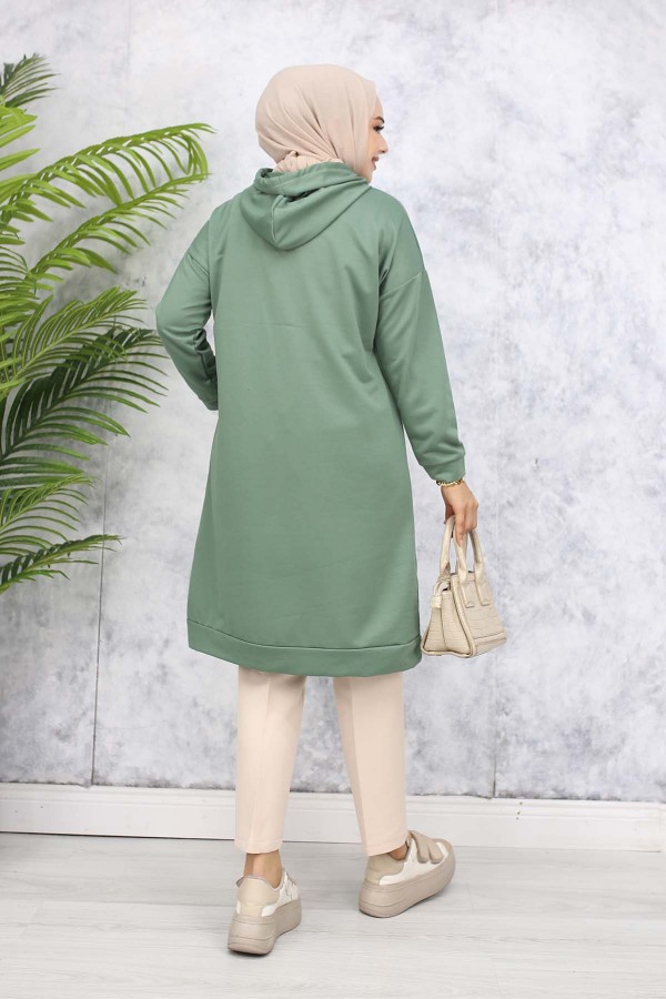 Kapüşonlu Uzun Tunik Mint Yeşili 5036 Kapüşonlu Uzun Tunik Mint Yeşili 5036