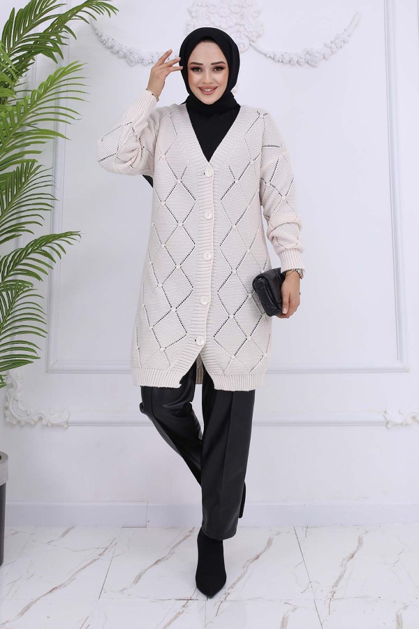 Baklava Desenli Hırka Taş Rengi 409 Baklava Desenli Hırka Taş Rengi 409