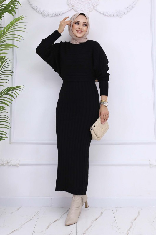 Fitilli Jile Triko Takım Siyah 4045 Fitilli Jile Triko Takım Siyah 4045