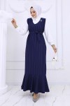 Çizgi Detaylı Broşlu Elbise Lacivert 4002 Çizgi Detaylı Broşlu Elbise Lacivert 4002