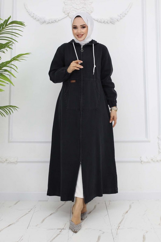 Kapüşonlu Kot Kap Siyah 1101-1 Kapüşonlu Kot Kap Siyah 1101-1