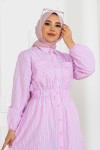 Çizgili Gömlek Elbise Pembe 2132 Çizgili Gömlek Elbise Pembe 2132