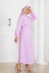 Çizgili Gömlek Elbise Pembe 2132 Çizgili Gömlek Elbise Pembe 2132