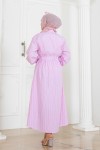 Çizgili Gömlek Elbise Pembe 2132 Çizgili Gömlek Elbise Pembe 2132