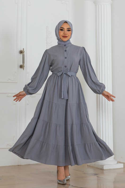 Düğme Detaylı Elbise Gri 2024 Düğme Detaylı Elbise Gri 2024