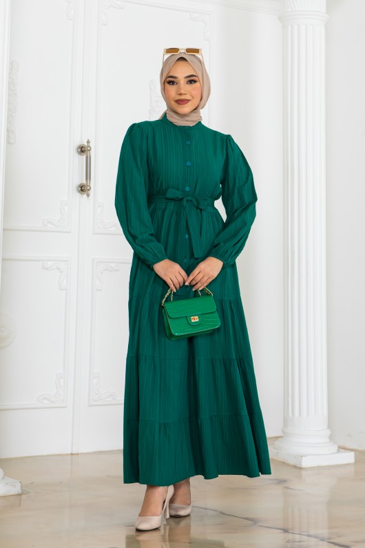 Düğme Detaylı Elbise Zümrüt Yeşili 2024 Düğme Detaylı Elbise Zümrüt Yeşili 2024