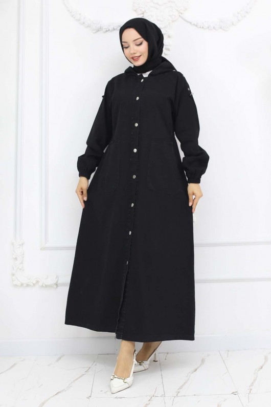 Kapüşonlu Kot Kap Siyah 1352 Kapüşonlu Kot Kap Siyah 1352