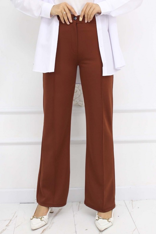 Düğmeli Palazzo Pantolon Taba 3043 Düğmeli Palazzo Pantolon Taba 3043