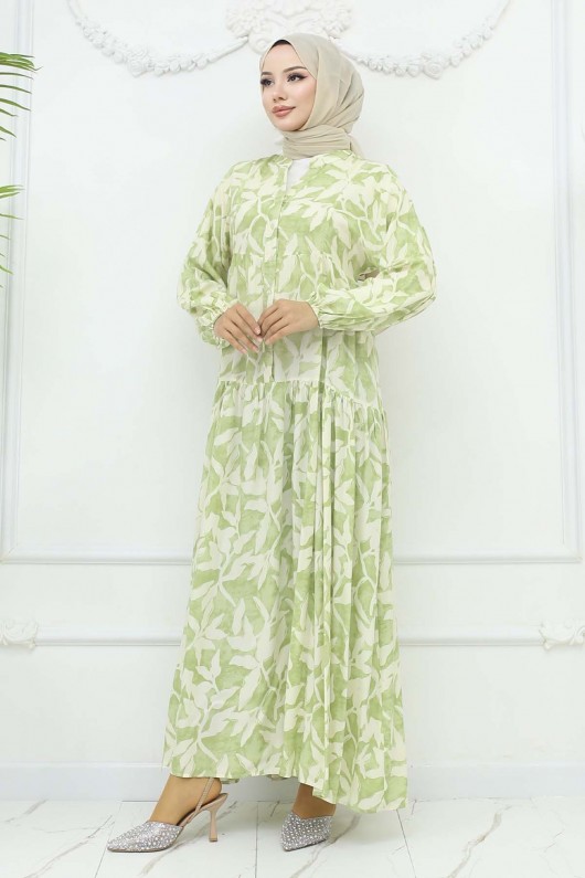 Desenli Viskon Elbise Mint Yeşili 2424 Desenli Viskon Elbise Mint Yeşili 2424
