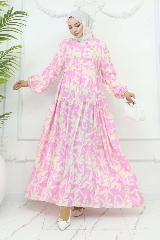 Desenli Viskon Elbise Pembe 2424 Desenli Viskon Elbise Pembe 2424