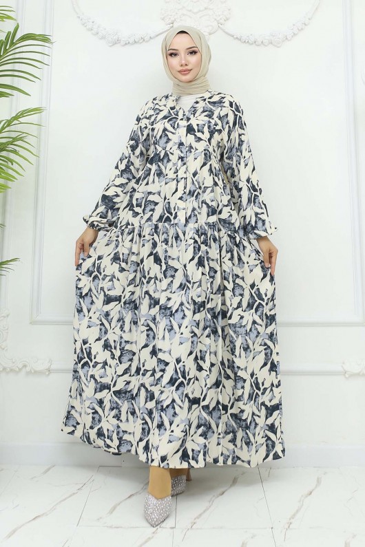 Desenli Viskon Elbise Siyah 2424 Desenli Viskon Elbise Siyah 2424