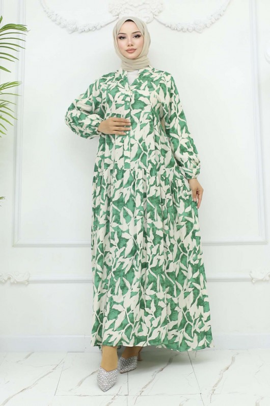 Desenli Viskon Elbise Yeşil 2424 Desenli Viskon Elbise Yeşil 2424