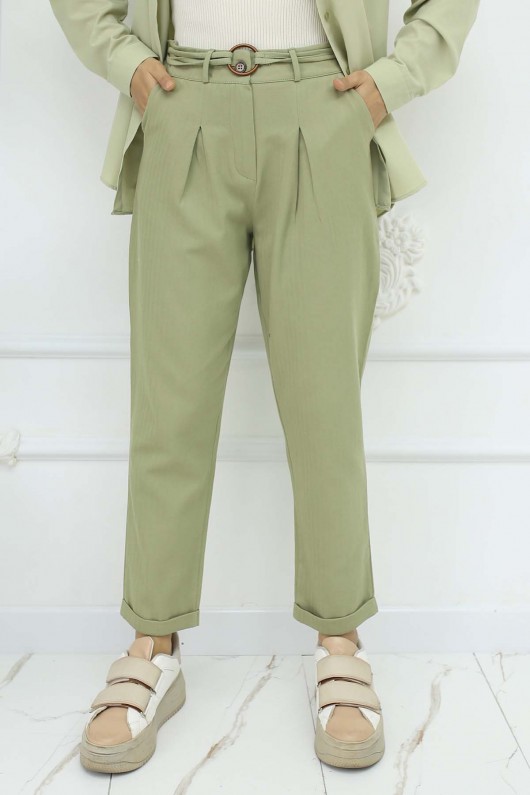 Kemerli Keten Pantolon Çağla 6660 Kemerli Keten Pantolon Çağla 6660