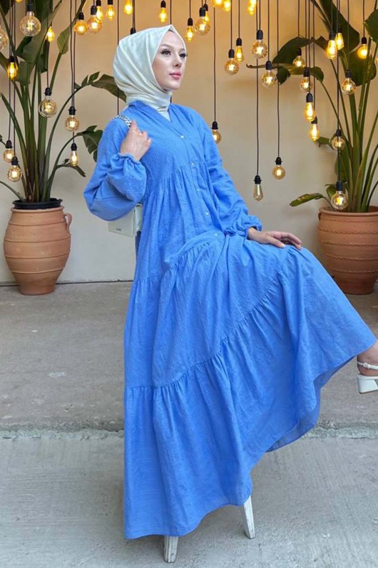 Çiçek Kabartma Desenli Elbise Mavi 1000 Çiçek Kabartma Desenli Elbise Mavi 1000