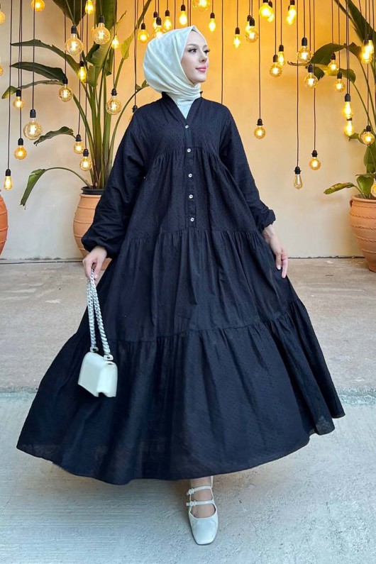 Çiçek Kabartma Desenli Elbise Siyah 1000 Çiçek Kabartma Desenli Elbise Siyah 1000