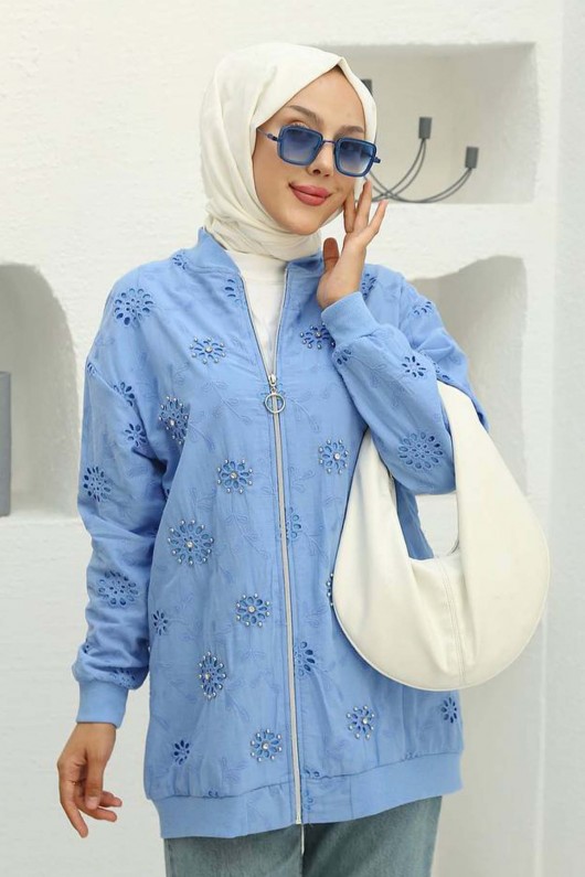 Taş İşlemeli Brode Hırka Mavi 2000