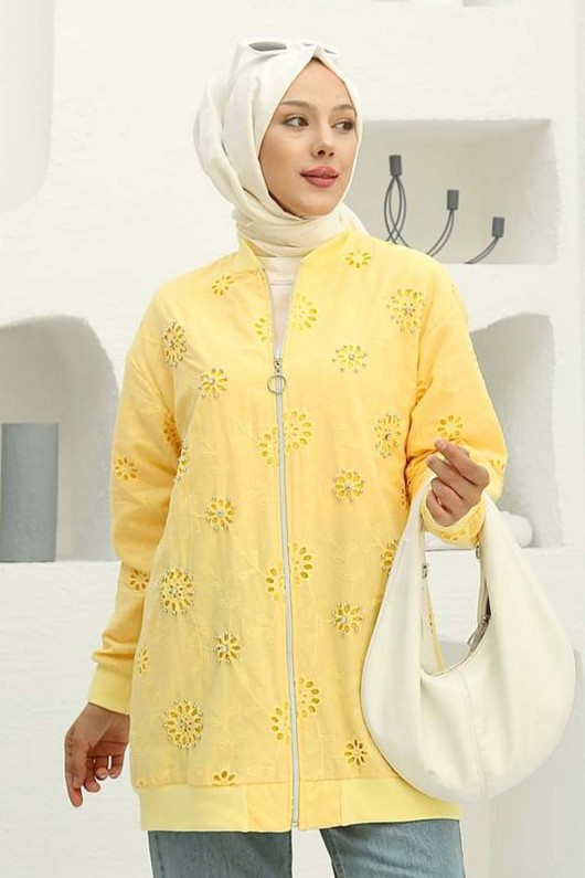 Taş İşlemeli Brode Hırka Sarı 2000