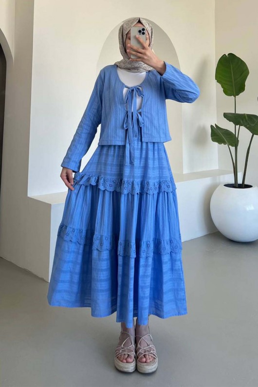 Brode Bağlamalı Etekli Takım Mavi 3012