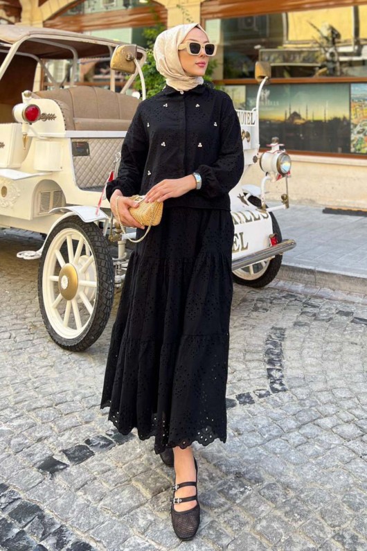 Taş Detaylı Fisto Etekli Takım Siyah 1427