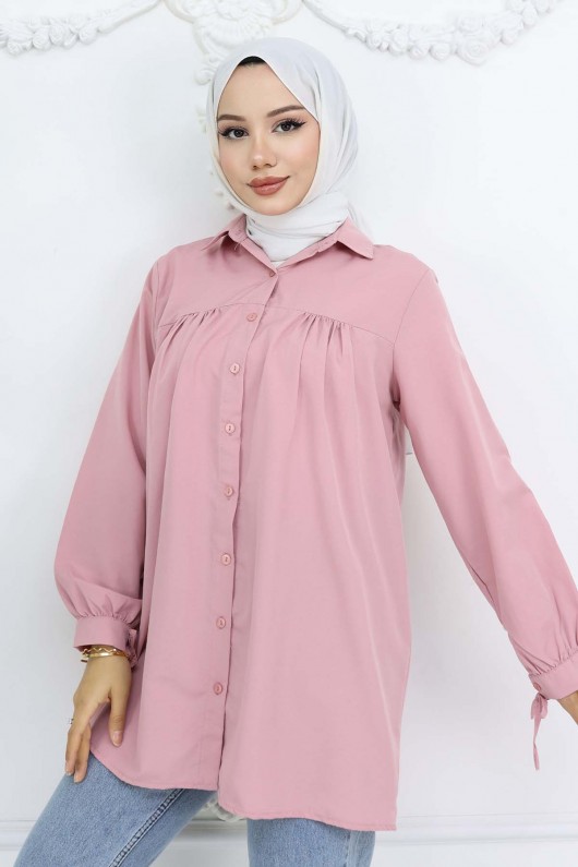 Kolları Bağcıklı Tesettür Gömlek Pudra 12030