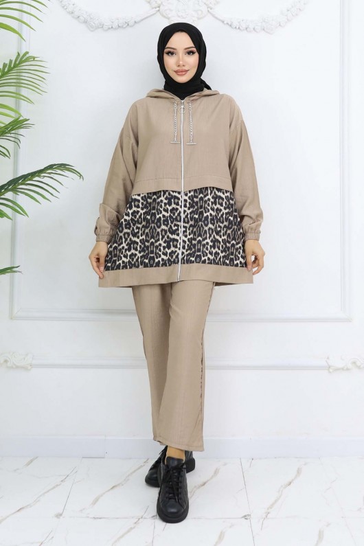 Zincirli Leopar Desenli Takım Vizon 4748 Zincirli Leopar Desenli Takım Vizon 4748