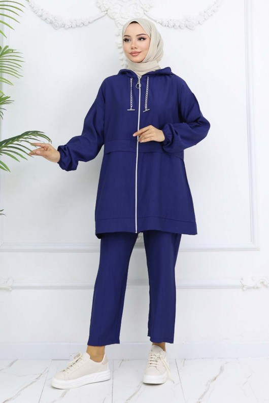 Zincir Detaylı Tesettür Takım Lacivert 4760