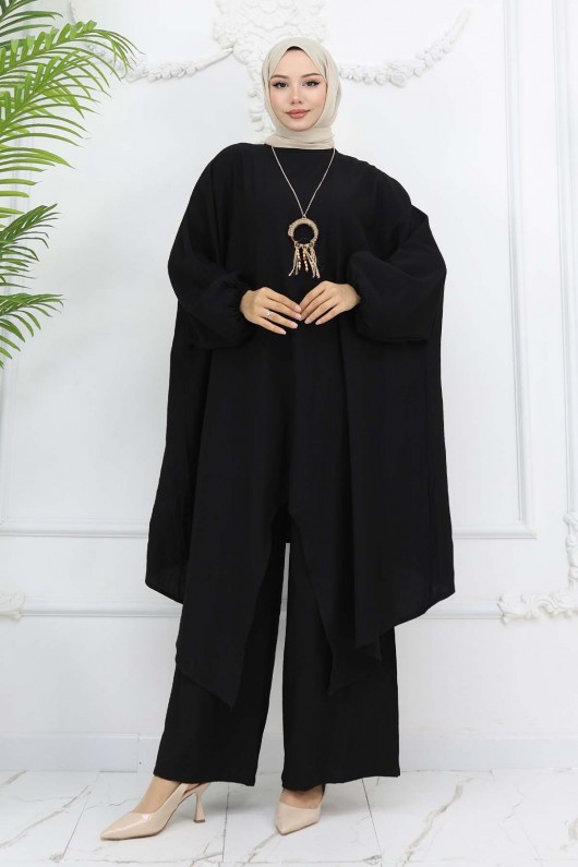 Uzun Tunikli Salaş İkili Takım Siyah 4765