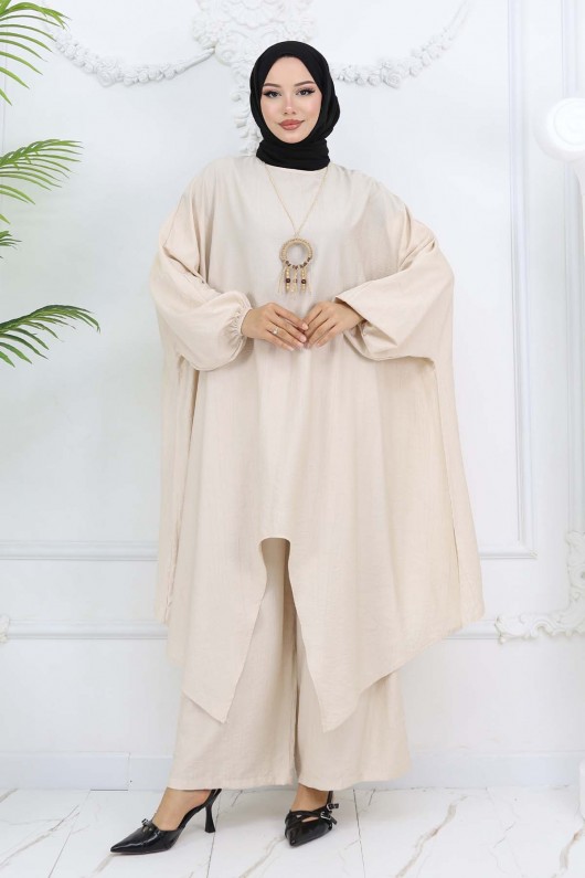 Uzun Tunikli Salaş İkili Takım Taş Rengi 4765