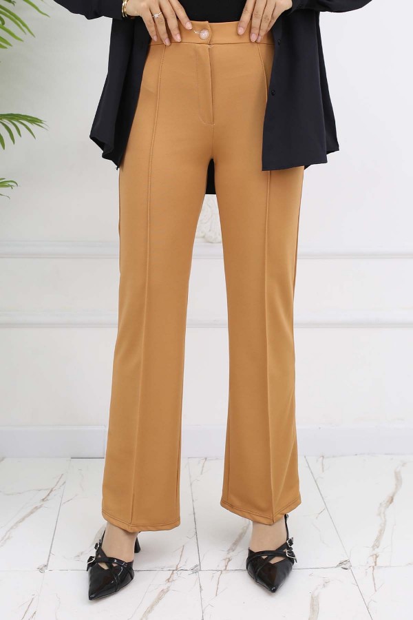 Düğmeli Palazzo Pantolon Camel 3043 Düğmeli Palazzo Pantolon Camel 3043